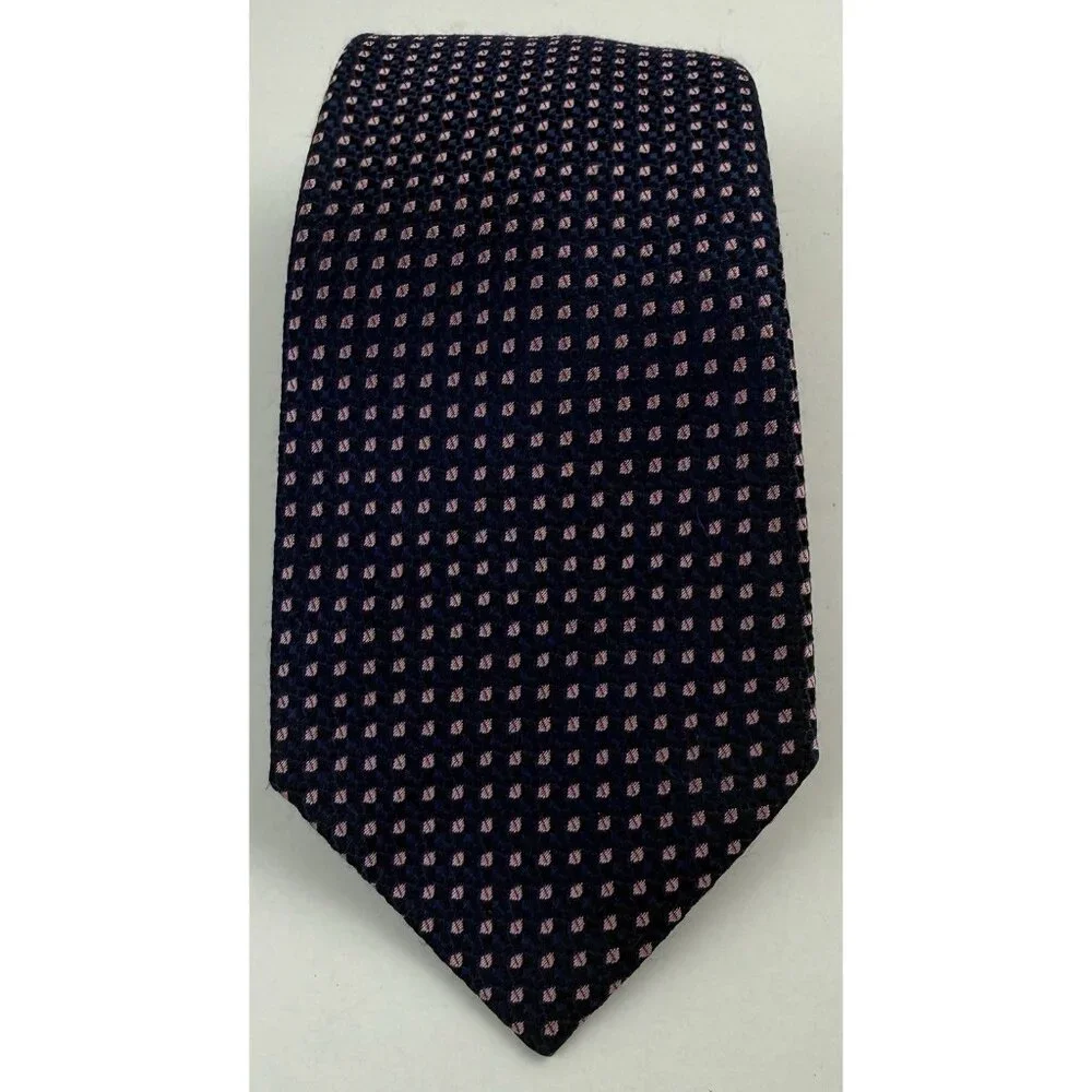 CHARLES TYRWHITT 100% Silk Necktie Designer Indigo Blue Pink Geometric Print EUC